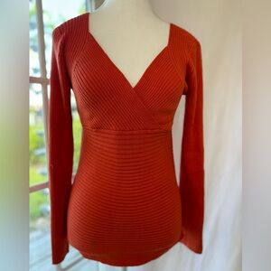 Vibrant Rust/Orange Ribbed Knit Sweater